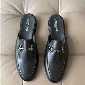 NWT women Roberto Cavalli Black Leather Slip-On Loafers size 10,5-11